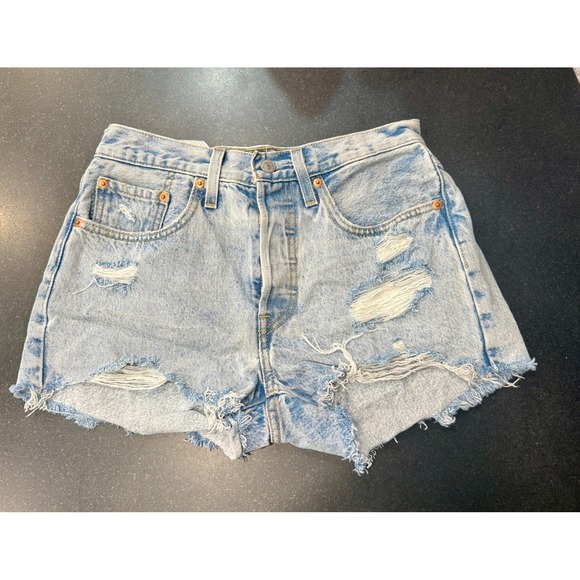 Levi's Pants - Levi's 501 Cut Off Shorts 28 Light Blue Distressed Button Fly Boho Festival